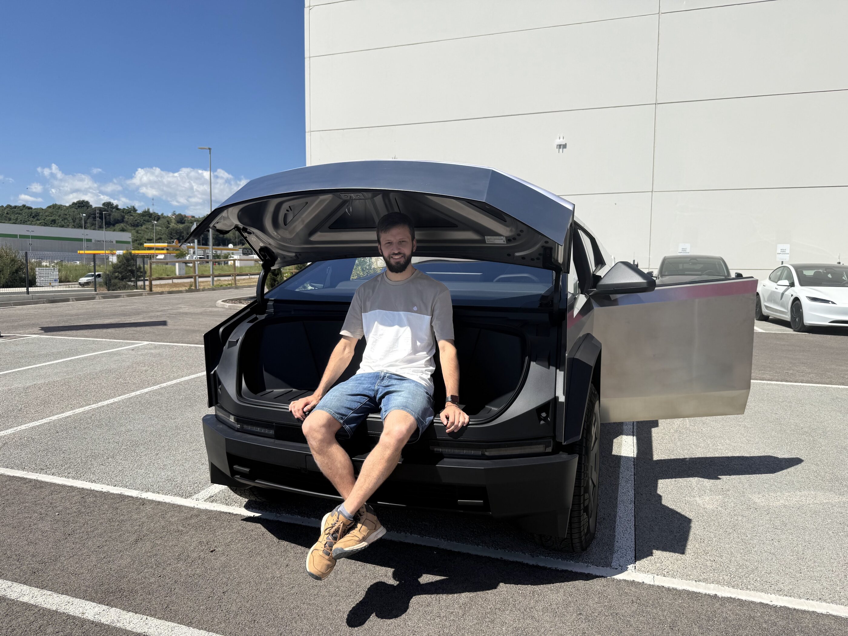 Marc Pujol Gualdo sitting in a Cybertruck